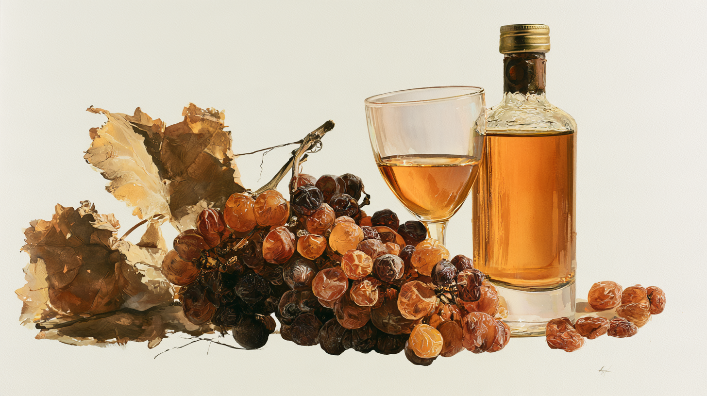 Sun-dried grapes and amber-coloured Vinsanto from Santorini, shaped by volcanic soil, intense sunlight and centuries of island winemaking.